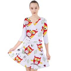 Quarter Sleeve Front Wrap Dress 