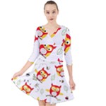 Seamless Pattern Vector Owl Cartoon With Bugs Quarter Sleeve Front Wrap Dress