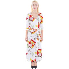 Quarter Sleeve Wrap Maxi Dress 