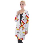 Seamless Pattern Vector Owl Cartoon With Bugs Hooded Pocket Cardigan