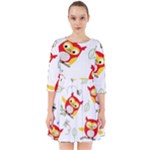 Seamless Pattern Vector Owl Cartoon With Bugs Smock Dress