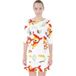 Seamless Pattern Vector Owl Cartoon With Bugs Quarter Sleeve Pocket Dress