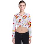 Seamless Pattern Vector Owl Cartoon With Bugs Long Sleeve Zip Up Bomber Jacket