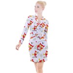 Seamless Pattern Vector Owl Cartoon With Bugs Button Long Sleeve Dress