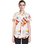 Seamless Pattern Vector Owl Cartoon With Bugs Women s Short Sleeve Shirt