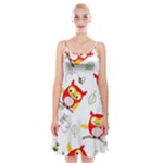 Seamless Pattern Vector Owl Cartoon With Bugs Spaghetti Strap Velvet Dress