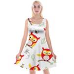 Seamless Pattern Vector Owl Cartoon With Bugs Reversible Velvet Sleeveless Dress