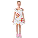 Seamless Pattern Vector Owl Cartoon With Bugs Kids  Short Sleeve Velvet Dress