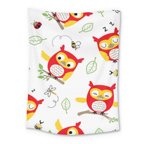Seamless Pattern Vector Owl Cartoon With Bugs Medium Tapestry from ArtsNow.com