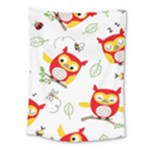 Seamless Pattern Vector Owl Cartoon With Bugs Medium Tapestry