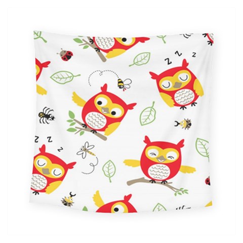 Seamless Pattern Vector Owl Cartoon With Bugs Square Tapestry (Small) from ArtsNow.com