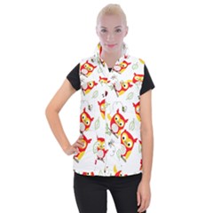 Seamless Pattern Vector Owl Cartoon With Bugs Women s Button Up Vest from ArtsNow.com