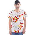 Seamless Pattern Vector Owl Cartoon With Bugs Men s V-Neck Scrub Top