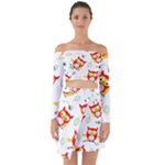 Seamless Pattern Vector Owl Cartoon With Bugs Off Shoulder Top with Skirt Set