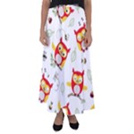 Seamless Pattern Vector Owl Cartoon With Bugs Flared Maxi Skirt