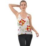Seamless Pattern Vector Owl Cartoon With Bugs Chiffon Cami