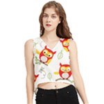 Seamless Pattern Vector Owl Cartoon With Bugs V-Neck Cropped Tank Top
