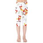 Seamless Pattern Vector Owl Cartoon With Bugs Kids  Capri Leggings 