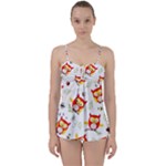 Seamless Pattern Vector Owl Cartoon With Bugs Babydoll Tankini Set