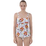 Seamless Pattern Vector Owl Cartoon With Bugs Twist Front Tankini Set