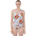 Seamless Pattern Vector Owl Cartoon With Bugs Cut Out Top Tankini Set