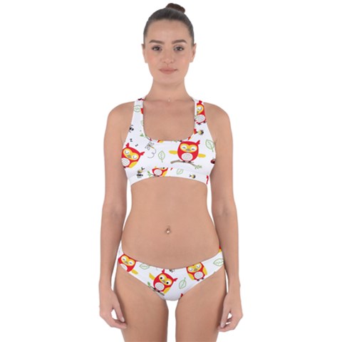 Seamless Pattern Vector Owl Cartoon With Bugs Cross Back Hipster Bikini Set from ArtsNow.com