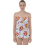 Seamless Pattern Vector Owl Cartoon With Bugs Babydoll Tankini Top