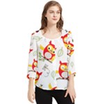 Seamless Pattern Vector Owl Cartoon With Bugs Chiffon Quarter Sleeve Blouse