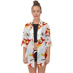 Seamless Pattern Vector Owl Cartoon With Bugs Open Front Chiffon Kimono