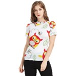 Seamless Pattern Vector Owl Cartoon With Bugs Women s Short Sleeve Rash Guard