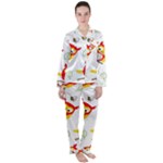 Seamless Pattern Vector Owl Cartoon With Bugs Women s Long Sleeve Satin Pajamas Set	