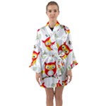 Seamless Pattern Vector Owl Cartoon With Bugs Long Sleeve Satin Kimono
