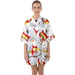 Seamless Pattern Vector Owl Cartoon With Bugs Half Sleeve Satin Kimono 