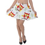 Seamless Pattern Vector Owl Cartoon With Bugs Velvet Skater Skirt