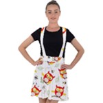 Seamless Pattern Vector Owl Cartoon With Bugs Velvet Suspender Skater Skirt