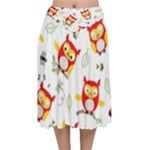 Seamless Pattern Vector Owl Cartoon With Bugs Velvet Flared Midi Skirt