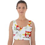 Seamless Pattern Vector Owl Cartoon With Bugs Velvet Crop Top