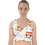 Seamless Pattern Vector Owl Cartoon With Bugs Velvet Racer Back Crop Top
