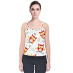 Seamless Pattern Vector Owl Cartoon With Bugs Velvet Spaghetti Strap Top