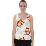 Seamless Pattern Vector Owl Cartoon With Bugs Velvet Tank Top