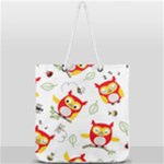 Seamless Pattern Vector Owl Cartoon With Bugs Full Print Rope Handle Tote (Large)