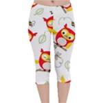 Seamless Pattern Vector Owl Cartoon With Bugs Velvet Capri Leggings 