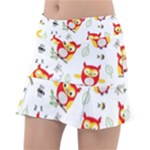 Seamless Pattern Vector Owl Cartoon With Bugs Classic Tennis Skirt