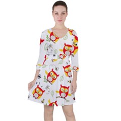 Quarter Sleeve Ruffle Waist Dress 