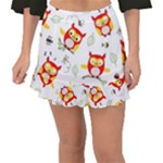 Seamless Pattern Vector Owl Cartoon With Bugs Fishtail Mini Chiffon Skirt