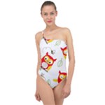 Seamless Pattern Vector Owl Cartoon With Bugs Classic One Shoulder Swimsuit