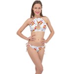 Seamless Pattern Vector Owl Cartoon With Bugs Cross Front Halter Bikini Set