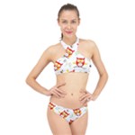 Seamless Pattern Vector Owl Cartoon With Bugs High Neck Bikini Set
