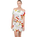 Seamless Pattern Vector Owl Cartoon With Bugs Off Shoulder Chiffon Dress