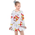 Seamless Pattern Vector Owl Cartoon With Bugs Kids  Long Sleeve Dress